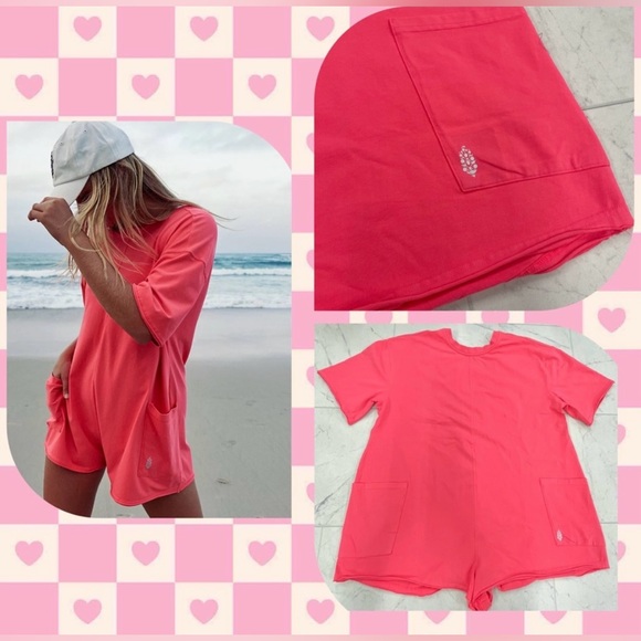 ▪️NWT Free People Hot Shot Tee Romper In Electric Sunset - Picture 7 of 10